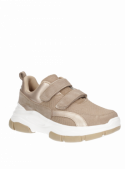 zapatilla taupe de cuero para mujer, diseño juvenil y casual Pollini.