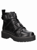 Botín informal de cuero negro para mujer, equilibrio entre moda y practicidad con taco plano.