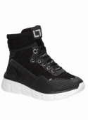 Zapatilla femenina negra, diseño urbano y estiloso que no pasa desapercibido.