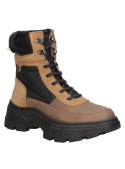Botín de cuero café para mujer, estilo informal y contemporáneo, con taco plano de 6.5 cm.