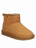 Botín camel de cuero para mujer, forro interno acogedor, ideal para aventuras al aire libre.