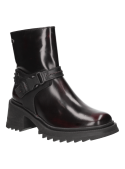 Botín burdeo de cuero para mujer con taco bloque de 7 cm, ideal para un estilo informal y atrevido.