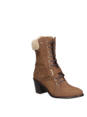 Botín casual camel de cuero, combina estilo y comodidad con forro textil y chiporro.
