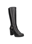 Bota de cuero negro casual para mujer con taco bloque de 8.5 cm.