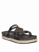 Sandalia sintética negra, estilo casual y femenino para mujer.