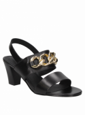 Sandalia de mujer en cuero negro, diseño casual y moderno, cómoda y resistente para el verano.