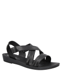Sandalia negra casual de mujer con taco plano de 2.5 cm y punta abierta, ideal para el verano.