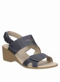Sandalia casual azul de cuero para mujer, diseño versátil con punta abierta y forro de PU.