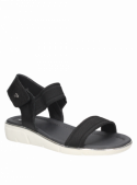 Sandalia de cuero negro resistente y ligera, ideal para días calurosos de verano.