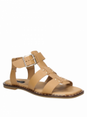 Sandalia de cuero café para mujer, estilo casual y punta abierta para ocasiones especiales.