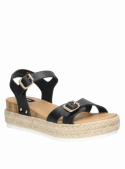 Sandalia negra de cuero para mujer, estilo informal, comodidad y frescura en cada paso.