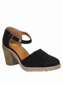 Sandalia de cuero negro para mujer, estilo casual, combina comodidad y resistencia para el día a día.