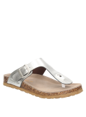 Sandalia en cuero plata, estilo casual, cómoda para uso diario y actividades veraniegas.
