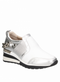 zapatilla de cuero plata para mujer, forro de fibra suave, diseño vanguardista