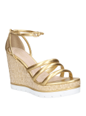 Sandalia casual de cuero dorado para mujer, diseño femenino y toque de modernidad.