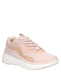 Zapatilla rosada informal de mujer con taco plano y punta redonda, ideal para uso urbano.
