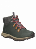 Botín outdoor verde de cuero y textil para mujer, diseño robusto y moderno, perfecto para caminatas urbanas.