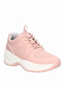 zapatilla casual rosada para mujer, perfecta para actividades diarias, con forro textil y taco plano