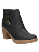 Botín negro de cuero para mujer con diseño casual, hebilla decorativa y costura visible para un look urbano refinado.