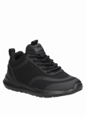 zapatilla negra colegial infantil, con diseño estilizado y elementos discretos, adecuada para un estilo de vida activo.