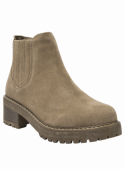 Calzado chelsea taupe para mujer, cuero gamuzado, diseño informal con suela de goma, perfecto para paseos largos.