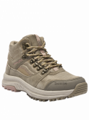 Botín taupe de mujer con cordones robustos y ojetillos metálicos, perfecto para paseos urbanos y excursiones.