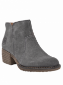 Botín gris de cuero gamuzado para mujer, caña baja y suela robusta con tacón cuadrado, perfecto para uso diario elegante.