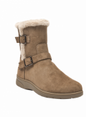 Bota de cuero gamuzado café con borde afelpado para mayor confort y calidez, perfecta para actividades al aire libre.