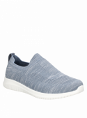 Calzado azul casual de mujer, diseño deportivo sin cordones, ideal para caminatas urbanas y ocasiones informales.
