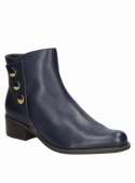 Botín de cuero azul para mujer, diseño glamoroso y sofisticado con taco bloque.