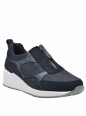 zapatilla azul urbana de cuero y pu para mujer con taco cuña de 5.5 cm