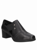 Zapato de cuero negro para mujer, estilo informal, con taco bloque de 5 cm y punta redonda.