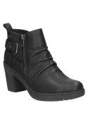 Botín negro informal de cuero para mujer, ideal para climas fríos, combina con chaquetas o abrigos ligeros.