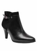 Botín de cuero negro, sofisticado y moderno, adecuado para mujer en busca de estilo.