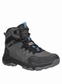 Calzado gris masculino de cuero para trekking, decorativo y alto, ideal en condiciones exigentes.