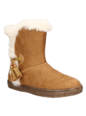 Bota camel para niña, estilo relajado con detalles lúdicos, adecuada para actividades familiares en climas fríos.
