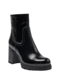 Botín negro de cuero, diseño limpio y moderno, perfecto para caminatas urbanas manteniendo un estilo sofisticado.