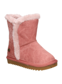 Calzado rosado casual para niña, con ribete de peluche y suela de goma, ideal para salidas al parque en días fríos.