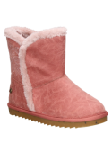 Bota casual rosada con ribete de peluche, suela resistente y forro interior, ideal para el colegio en días fríos.