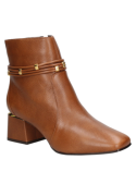 Botín café de cuero para mujer, altura de caña de 14 cm, perfecto para un look moderno.