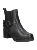 Botín de cuero negro para mujer, resistente al frío y la lluvia, estilo casual y sofisticado.