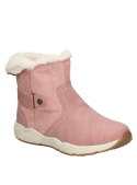Botín rosado casual para niña con borde de pelo sintético, ideal para uso diario y combinar con ropa urbana.