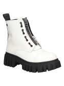Elegante botín blanco de cuero para mujer, taco bloque estiliza y aporta presencia.