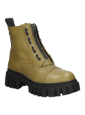 Botín verde de cuero para mujer, estilo casual, con taco bloque de 5.7 cm y punta redonda.