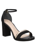 Sandalia casual de cuero negro para mujer, diseño moderno con correa al tobillo, ideal para un look chic y distinguido.