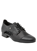 Detalle del zapato Pollini I213 en cuero negro, ideal para eventos sociales y oficina.