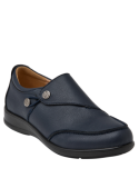 Calzado de cuero azul para mujer, estilo sobrio con textura lisa y grano leve, perfecto para eventos formales-casuales.
