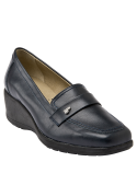 Zapato azul de cuero para mujer, altura de caña 5.7 cm, combina estilo y comodidad.