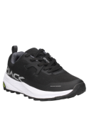 Zapatilla negra de mujer, resistente y transpirable, adecuada para actividades al aire libre y uso diario en la ciudad.