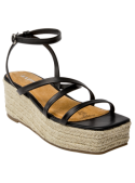Sandalia de cuero negro para mujer con hebilla en el tobillo, ideal para ocasiones informales y climas cálidos.
